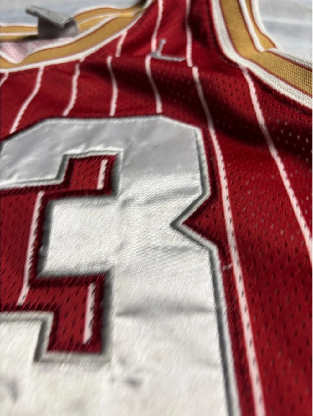 Jordan Red Pinstripe Basketball Jersey with Number 23